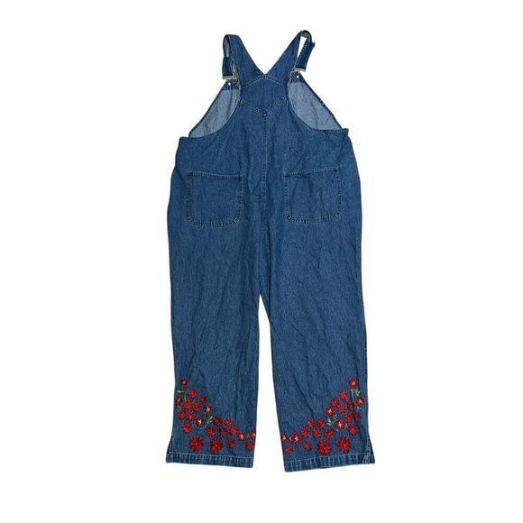 NEW WITH TAGS WOMEN DENIM & CO Y2K Embroidered floral details Denim Overalls Dun - Picture 7 of 13